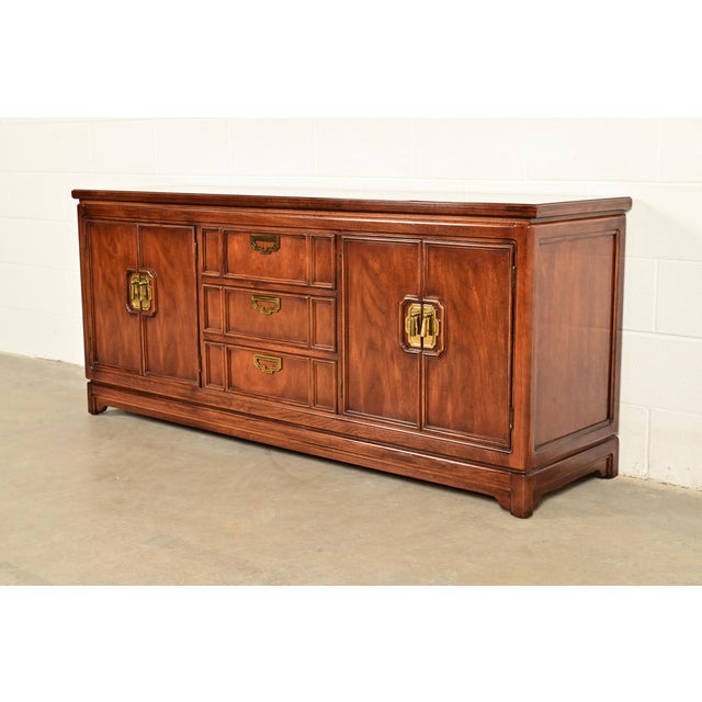 A gorgeous mid-century modern Hollywood Regency Chinoiserie long dresser or credenza By Thomasville USA, Circa 1970s...