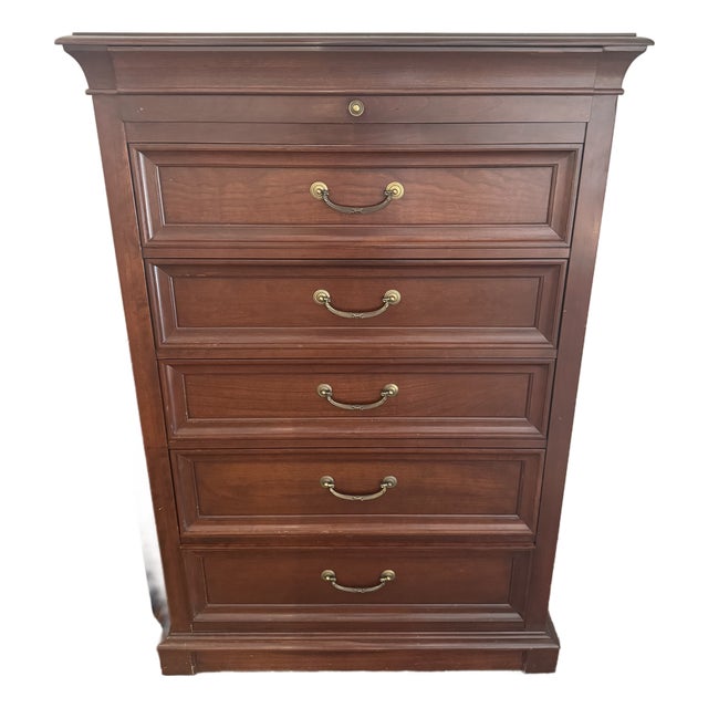 Ethan Allen Medallion Solid Cherry Louis Philippe-Style Tall Chest With Pull-Out Slide For Sale