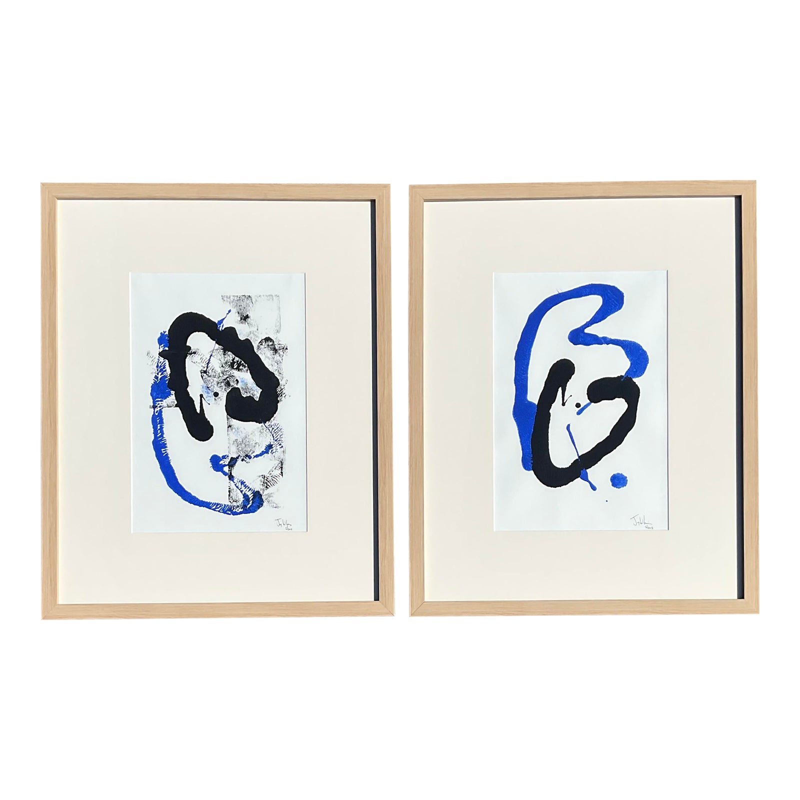 Contemporary Abstract Oil Paintings on Paper - Set of 2 | Chairish