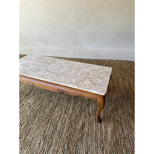 Eggshell 1950s French Provincial Marble and Carved Maple Coffee Table For Sale - Image 8 of 14
