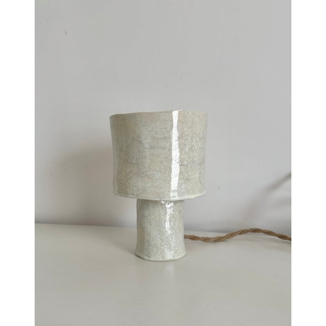 Ceramic Table Lamp Contemporary Handmade Dusty White Table Lamp For Sale - Image 6 of 7