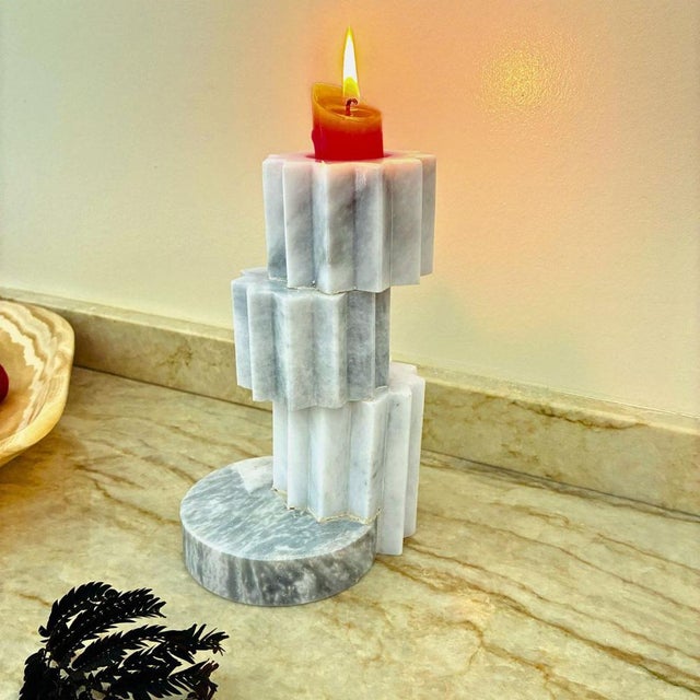Gray Candleholder in Black Marble by Forzini For Sale - Image 8 of 11