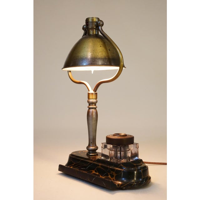 A very early striking and unique Brass & cast iron "Bradley & Hubbard" Industrial Machine Age Student table lamp with...