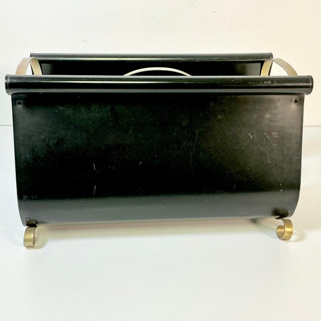 1950s Vintage Arts & Crafts Boho Chic Hand Painted Tole Metal Magazine Rac For Sale - Image 9 of 12