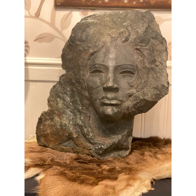 Gray Female Sculpture Carved Stone Bust of a Woman Signed by Artist Charles Cutler - Mid Century For Sale - Image 8 of 11