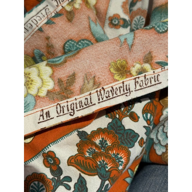 Mid-Century Modern Vintage Mid-Century Waverly Fredericksburg Fabric Tablecloth Floral Stripe Cotton Textile For Sale - Image 3 of 5