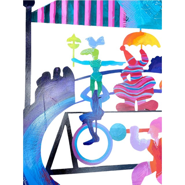 Metal Calman Shemi, Large Israeli Colorful Metal Wall Sculpture Painting Circus Scene Calman Shemi, 1998 For Sale - Image 7 of 10