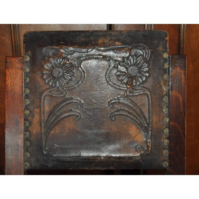 Set of Antique Embossed Leather Dining Chairs, 1900s For Sale - Image 5 of 11