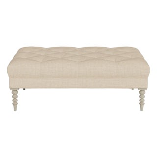 Bunny Williams Home Irving Ottoman in Natural Performance Herringbone Chenille with Alpine Legs For Sale