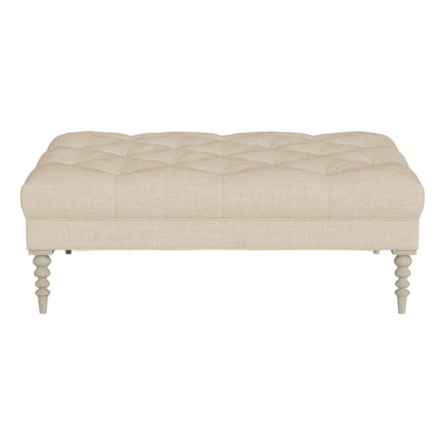 Bunny Williams Home Irving Ottoman in Natural Performance Herringbone Chenille with Alpine Legs For Sale