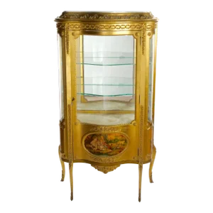 Early 20th Century French Marble Top Hand Painted Display Cabinet