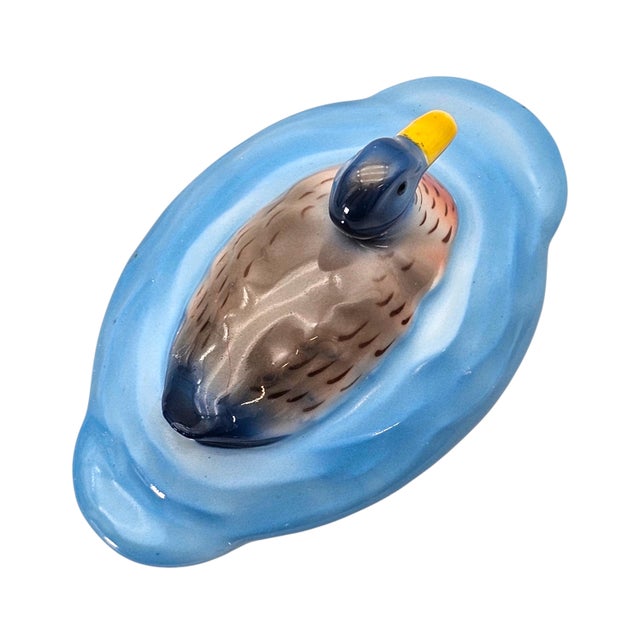 Mid-Century Czechoslovakian Blue Ceramic Duck Lidded Trinket Dish For Sale - Image 13 of 18