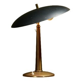 Italian Black and Brass Table Lamp with Adjustable Shade For Sale