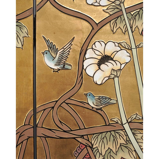 Chinese Export Flora and Fauna Gilt Coromandel Screen 8 Ft For Sale - Image 12 of 18