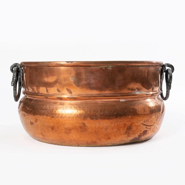Antique Hand Wrought Copper Jardiniere With Iron Handles For Sale - Image 4 of 8