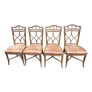 Hickory Chair Set of 4 Rattan Hollywood Regency Dining Chairs For Sale