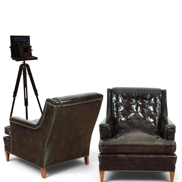 Animal Skin A Pair of Very Rare Vintage Henredon Leather Club Chairs (Circa 1960) For Sale - Image 7 of 8