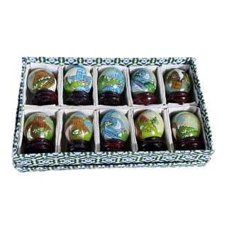 Chinoiseire Soap Stone Set of Ten Decorative Eggs on Stand For Sale