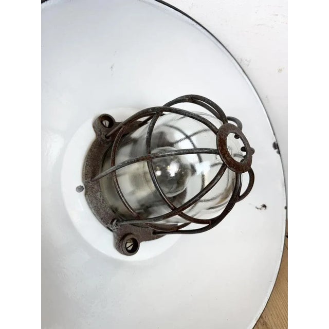 Industrial Black Enamel and Cast Iron Cage Pendant Light from Elektrosvit, 1960s For Sale - Image 13 of 17