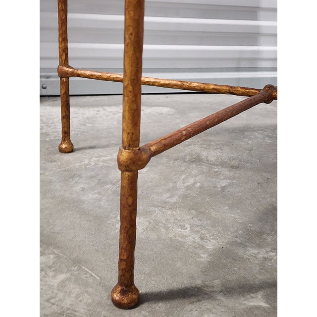 Eglomise Silver & Gold Leaf Greek Key Motif Hollywood Regency Style Gilded Wrought Iron Side Tables - A Pair For Sale - Image 12 of 15