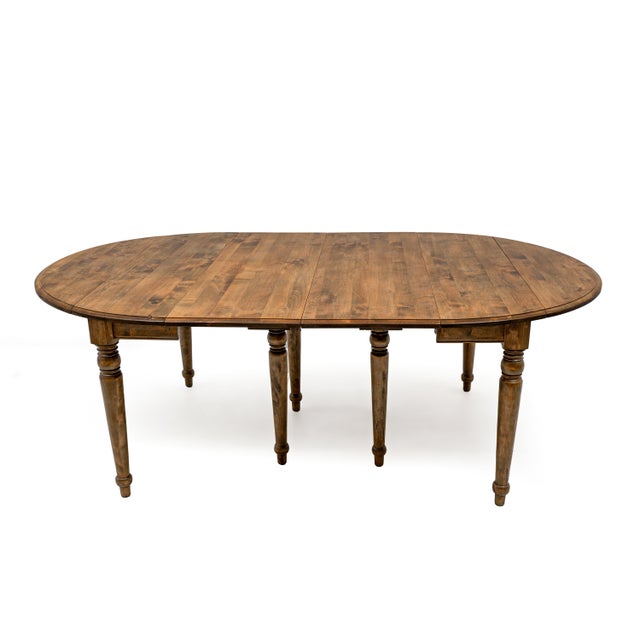 Rustic Antique Tuscan Elm Extendable Round Dining Table with Five Leaves, 1900 For Sale - Image 3 of 15