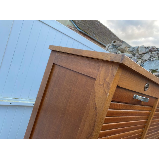 Rustic Oak Double Column Curtain Filing Cabinet, 1950s For Sale - Image 3 of 18