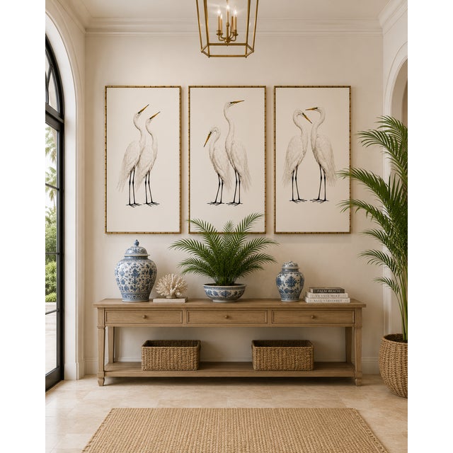 Crane Studies 1 - 3, Neutral Coastal Bird Art Triptych, 40" X 60" For Sale In Buffalo - Image 6 of 12