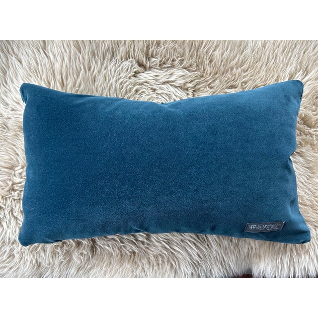 2020s FirmaMenta Italian Navy Petrol Blue Abstract Damask Velvet Lumbar Pillow For Sale - Image 5 of 5