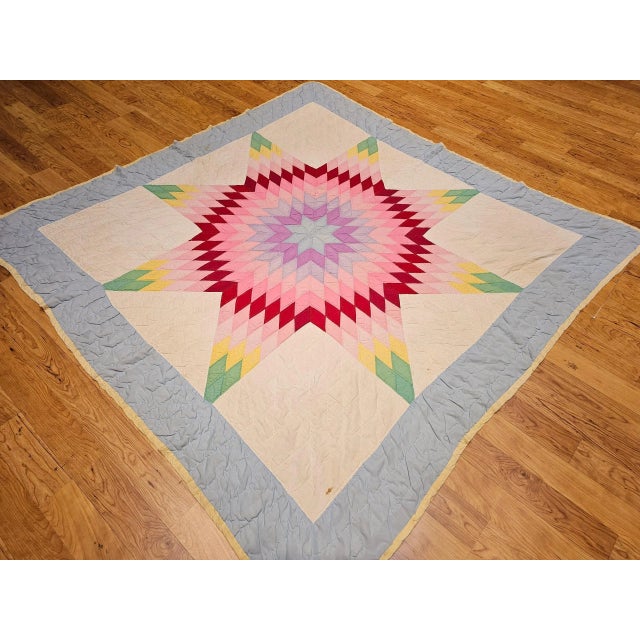 Vintage Hand-Stitched Lone Star Quilt, Early 20th Century For Sale - Image 9 of 12