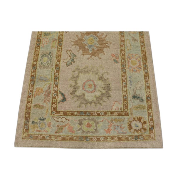 Pink Multicolor Handwoven Turkish Oushak Rug 3'3" X 5'1" For Sale - Image 4 of 4
