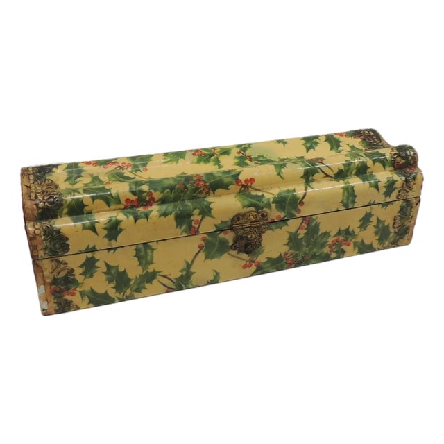 Vintage Green & Yellow Decoupage Decorative Box With Lid For Sale