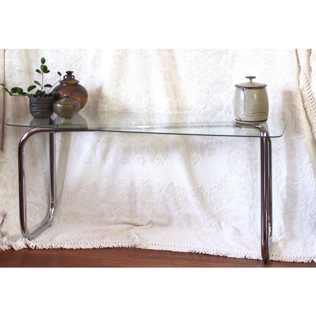 1960s Modern Chrome Hairpin Tube Table With Glass Top For Sale - Image 11 of 12