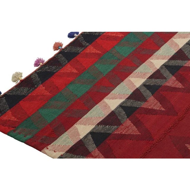 1950s Vintage Persian Kilim in Red With Plaid Multicolor Stripes by Rug & Kilim For Sale In New York - Image 6 of 7