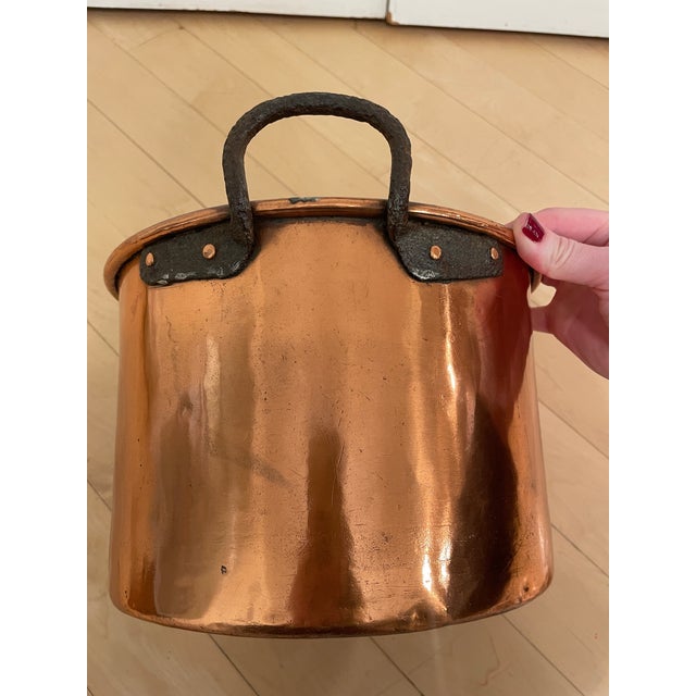 Antique Copper Stock Pot Wrought Iron Handles Dovetail Cramp Seam For Sale - Image 4 of 10