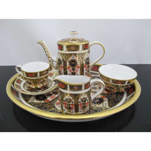 Royal Crown Derby Porcelain Royal Crown Derby 1128 Old Imari Bone China Full Miniature Tea Set & Oval Tray For Sale - Image 4 of 18