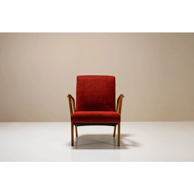 Vintage Italian Armchair in Walnut and Burgundy, 1960s For Sale - Image 5 of 13