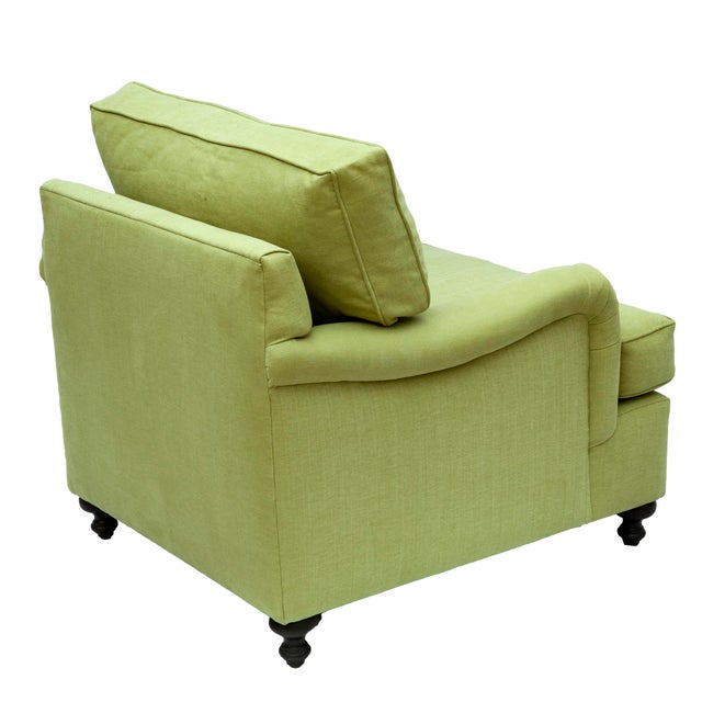 Wood George Smith Feather & Down Club Chair in Lime Romo Linen For Sale - Image 7 of 9