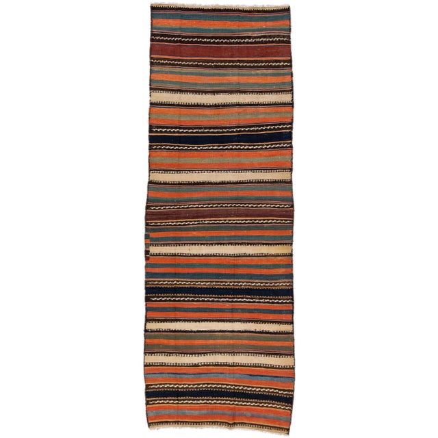 Orange 1960s Vintage Turkish Kilim Multicolor Handmade Stripes Wool Runner For Sale - Image 8 of 8