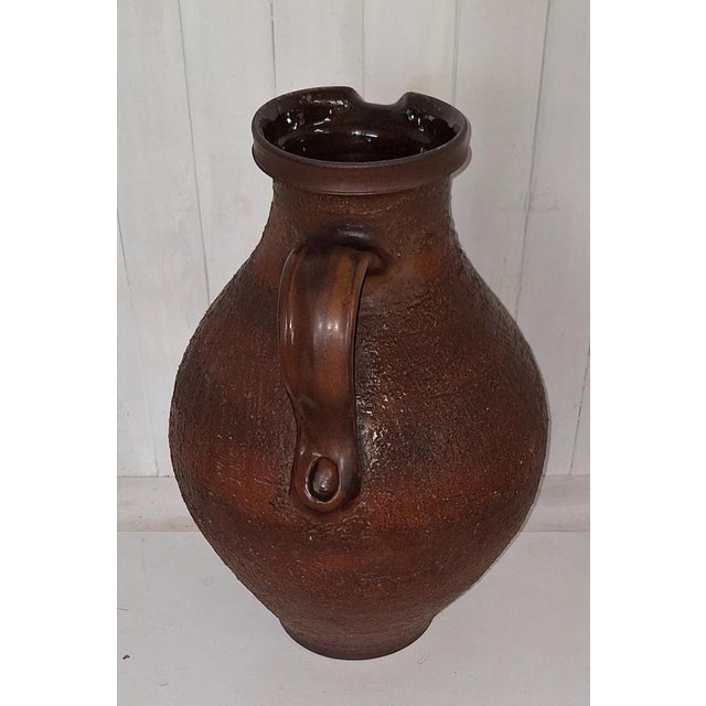 Large Vintage Handmade Ceramic Handled Jug Vase, 1970s, in Very Good conditions. Designed 1970 to 1979