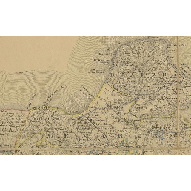 This finely detailed 19th-century Dutch colonial map is titled “Java en Madoera op den schaal van 1:600.000”, published in...