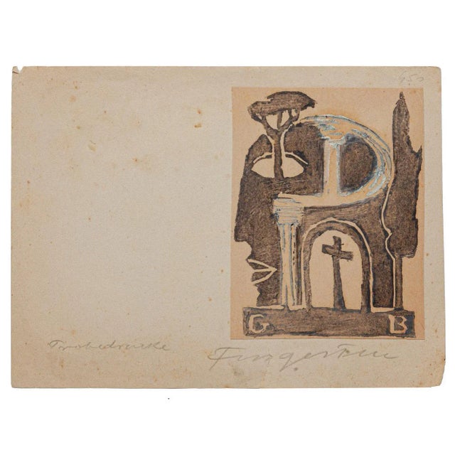 'Ex Libris - Cross'' is an original woodcut on paper realized by Michel Fingesten, Early 20th Century. Hand signed and...