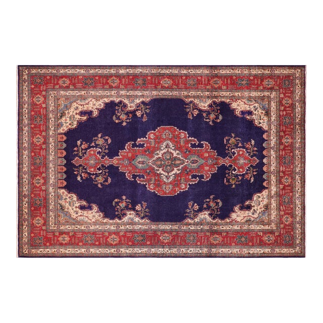 Vintage Hand-Knotted Wool Rug – 9.8 X 12.8ft – Red Floral Medallion Traditional Carpet For Sale