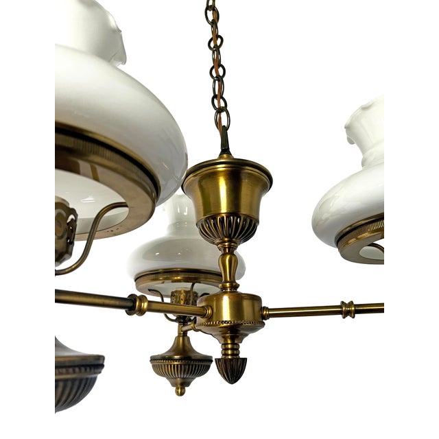Underwriters Laboratories Vintage Brass 3-Light Chandelier For Sale - Image 4 of 5