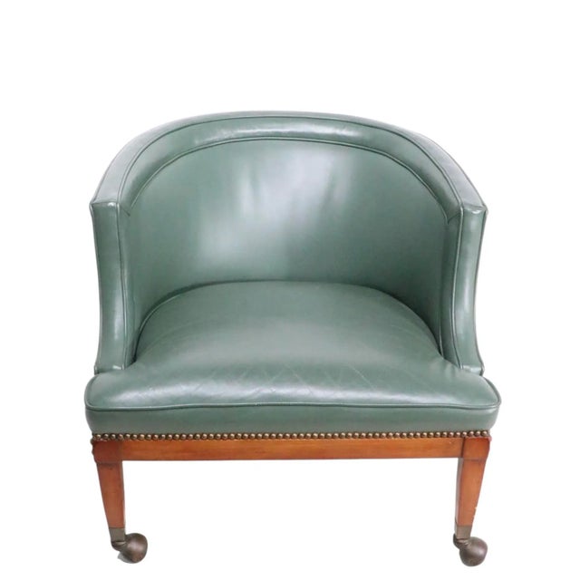 Mid 20th Century Leather Tub Chair With Nailhead Studs and Ball Caster Feet For Sale - Image 9 of 14