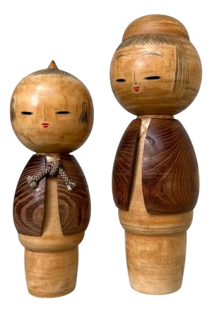Vintage Sosaku Miyashita Hajime Kokeshi Dolls 1970s, Set of 2