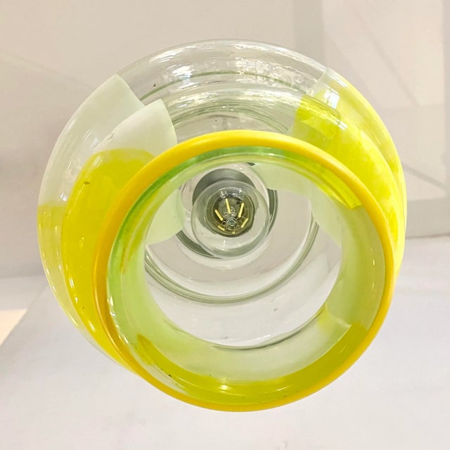 Bespoke Italian Organic Lemon Yellow White Step Tulip Murano Glass Pendant Light For Sale In New York - Image 6 of 13