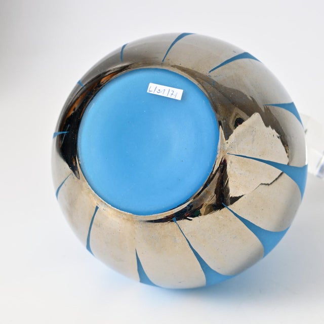 Spherical Blue Frosted Glass Vase with Silver Mirror Decoration, 1940s For Sale - Image 6 of 8