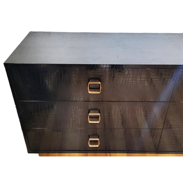 Modern Black Faux Crocodile & Bronze Double Dresser Chest For Sale - Image 15 of 15