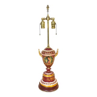 Early 20th Century “Good Night” Vienna Style Porcelain Urn Lamp Maiden and Candle, Signed F. Koller For Sale