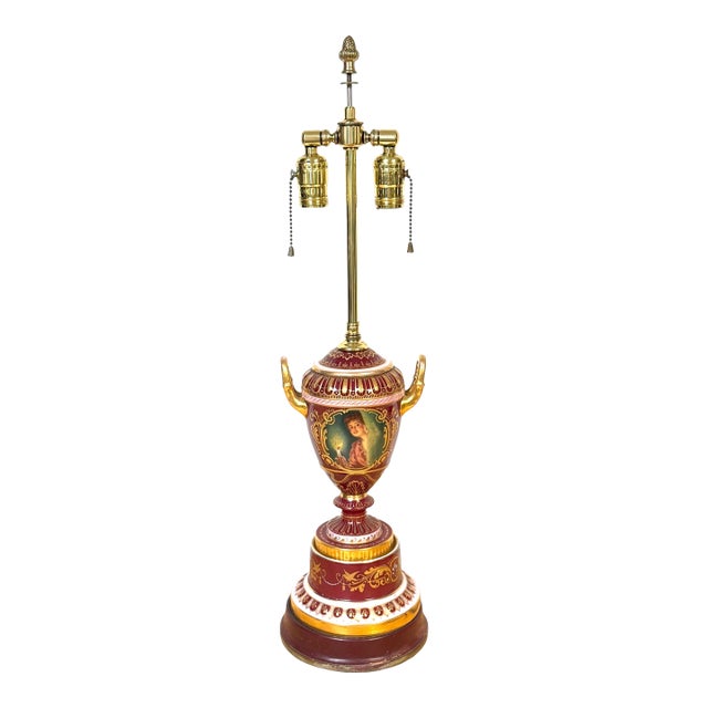 Early 20th Century “Good Night” Vienna Style Porcelain Urn Lamp Maiden and Candle, Signed F. Koller For Sale